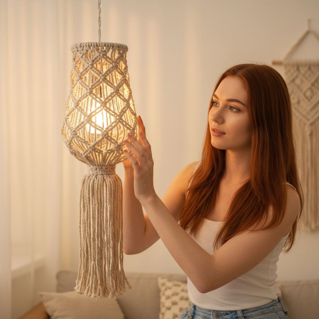 Девушка рассматривает абажур